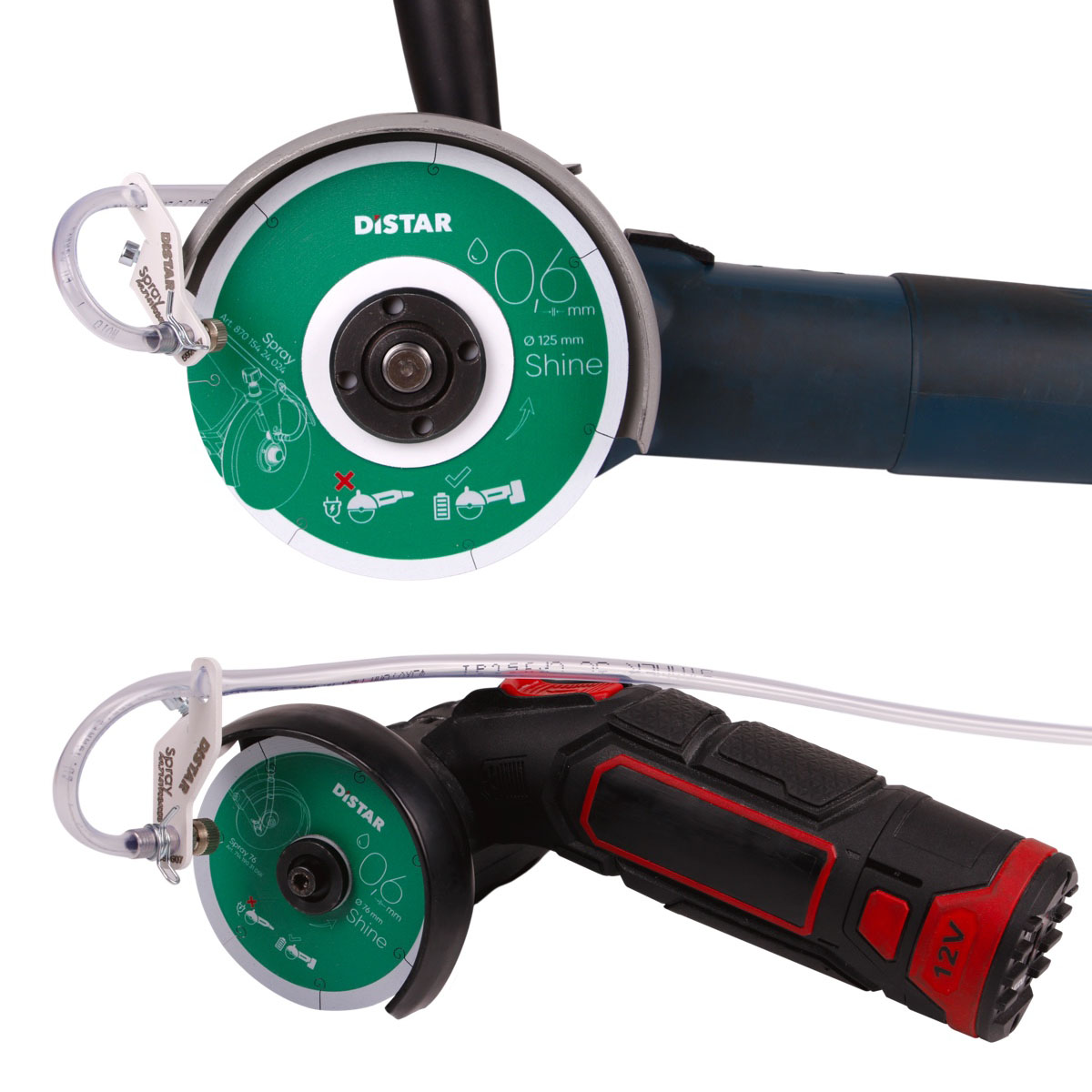 The tool is suitable for various cordless angle grinders with blade diameters of 76, 115 and 125 mm